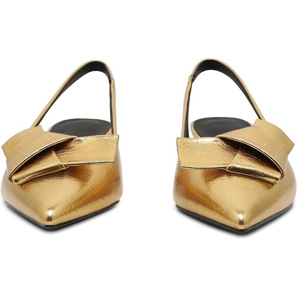 💫 Yremael Slingback Heels Women Gold Kitten Pumps Low Pointed Toe Bridal Shoes - Picture 5 of 7